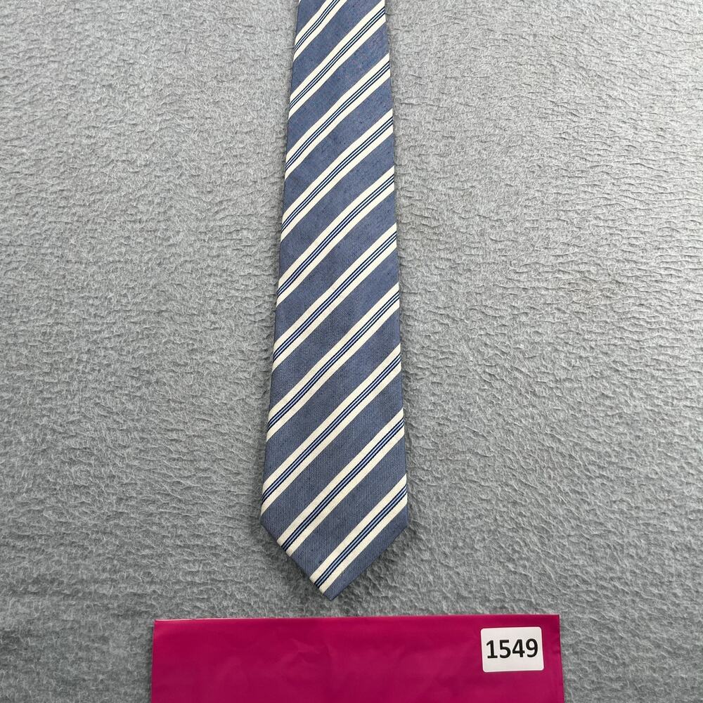 Banana Republic Silk Linen Necktie Blue White Diagnal Striped Made In Itay